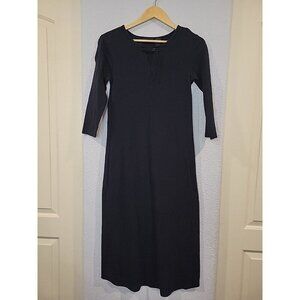 90's DKNY Minimalist Stretch Cotton Black Maxi Dress Adjustable V Neck Medium